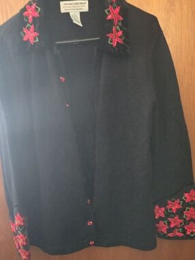Black Embroidered Floral Button-Up Jacket